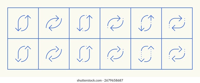 Conjunto de iconos de flecha. Diferentes iconos de flecha, dirección, navegar, flecha doble, dirección diferente, entrada, colapso, Cargar, Descarga y más. Trazo editable.