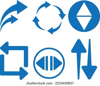 Conjunto de iconos de flecha, conjunto de iconos de flecha de dirección, vector azul