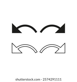 Arrow icon set. Directional arrow symbol. Modern vector design. Simple black shape.