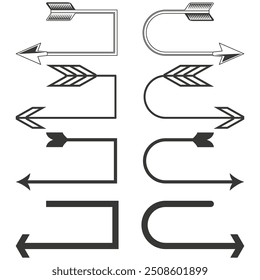 Conjunto de iconos de flecha. Flechas de Vector direccionales. Símbolos curvos y rectos. Monocromo diseño limpio.