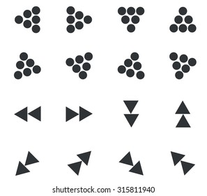 Arrow icon set, dotted and doubled black arrows, on white background