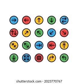 Arrow icon set with Filled style simple in circle color