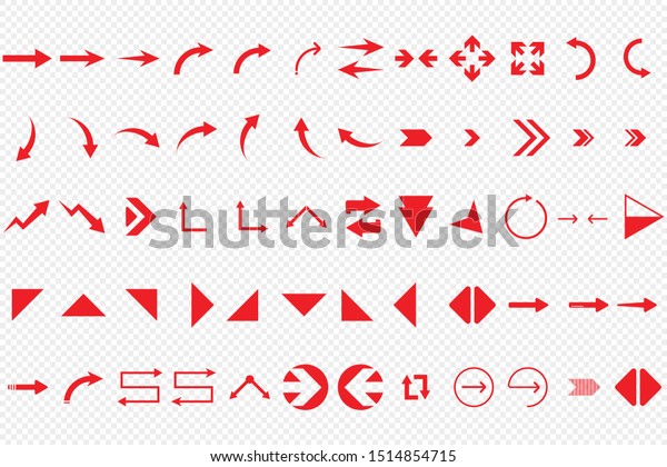 Arrow icon set of flat\
arrows of different vector shapes. Modern flat red arrows isolated\
on transparent.