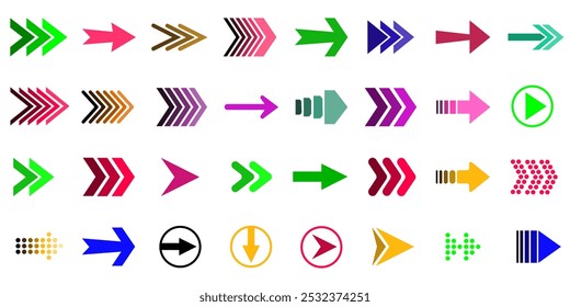 Ícone de seta define o design plano no plano de fundo branco.