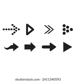 arrow icon set for forward black. flat design with white background. digital business hand direction arrows sign collections. free vector downloading. 