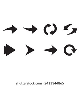 conjunto de iconos de flecha para avanzar en negro. diseño plano con fondo blanco. las flechas de dirección de la mano de la empresa digital muestran colecciones de signos. descarga vectorial gratuita. 