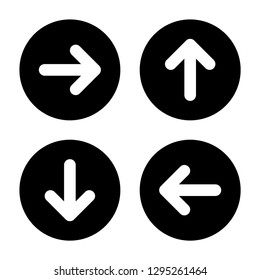 Arrow Icon Set. Glyph Style. Left, Right, Up, And Down Arrows In Black Circles. Straight Bold Arrows With Rounded Corners.