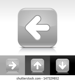 Arrow icon set. Gray color glossy web button with white sign. Rounded square shape with shadow, reflection on white, gray, black background. Vector illustration design element save 8 eps