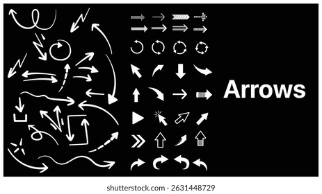 Arrow icon set, Hand drawn arrow vector icons set. Sketch arrow design for business plan and education.	