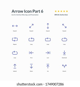 Arrow icon set interface app part 6 graphic design vector illustration for interface mobile web presentation