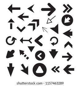 Arrow icon set isolated on white background. Trendy collection of different arrow icons in flat style for web site. Creative arrow template for app, ui and logo. Vector illustration, eps 10