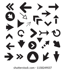 Arrow icon set isolated on white background. Trendy collection of different arrow icons in flat style for web site. Creative arrow template for app, ui and logo. Vector illustration, eps 10
