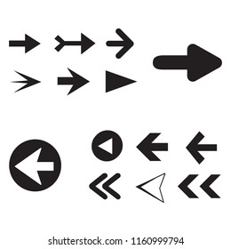 Arrow icon set isolated on white background. Trendy collection of different arrow icons in flat style for web site. Creative arrow template for app, ui and logo. Vector illustration, eps 10
