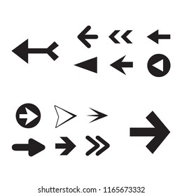 Arrow icon set isolated on white background. Trendy collection of different arrow icons in flat style for web site. Creative arrow template for app, ui and logo. Vector illustration, eps 10