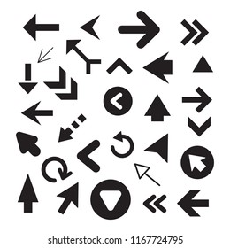 Arrow icon set isolated on white background. Trendy collection of different arrow icons in flat style for web site. Creative arrow template for app, ui and logo. Vector illustration, eps 10