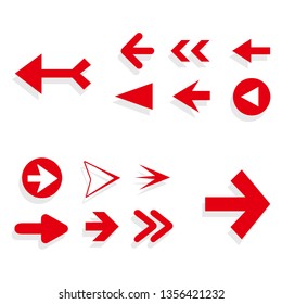 Arrow icon set isolated on white background. Trendy collection of different arrow icons in flat style for web site. Creative arrows right and left template for app, ui and logo. Vector illustration