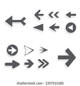 Arrow icon set isolated on white background. Trendy collection of different arrow icons in flat style for web site. Creative arrows right and left template for app, ui and logo. Vector illustration