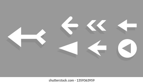 Arrow icon set isolated on gray background. Trendy collection of different arrow icons in flat style for web site. Creative white arrows right and left template for app and ui. Vector illustration