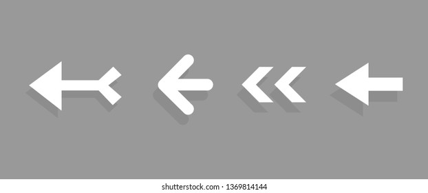 Arrow icon set isolated on gray background. Trendy collection of different arrow icons in flat style for web site. Creative white arrows. Left direction template for app and ui. Vector illustration