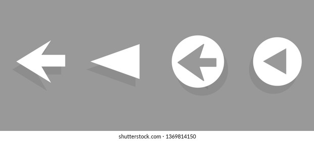 Arrow icon set isolated on gray background. Trendy collection of different arrow icons in flat style for web site. Creative white arrows. Left direction template for app and ui. Vector illustration