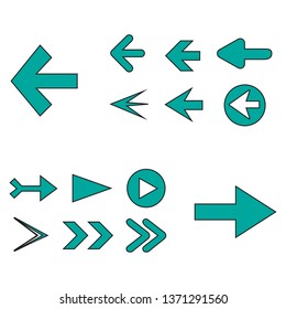 Arrow icon set isolated on white background. Trendy collection of different arrow icons in flat style for web site. Creative arrows right and left template for app, ui and logo. Vector illustration