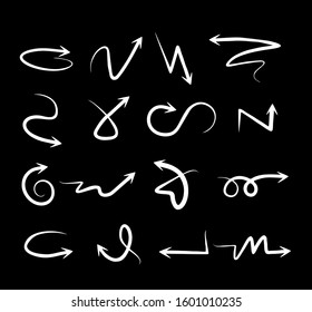 Arrow icon set isolated on black background. Trendy collection of different arrow icons in flat style for web site