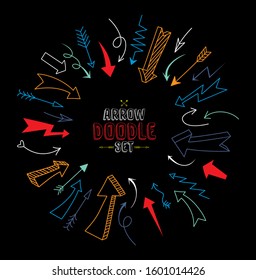 Arrow icon set isolated on black background. Trendy collection of different arrow icons in flat style for web site
