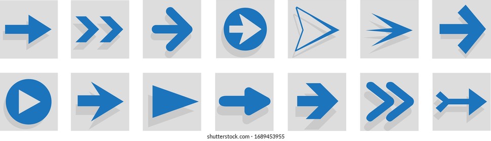 Icono de flecha aislado en fondo blanco. Colección a la moda de diferentes iconos de flecha en estilo plano. Plantilla de flechas creativas para sitio web, aplicación móvil, diseño gráfico, ui y logotipo. Símbolo vector