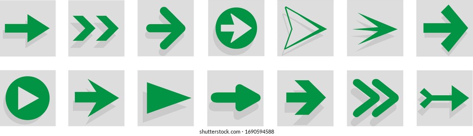 Arrow icon set isolated on white background. Trendy collection of different arrow icons in flat style. Creative arrows template for web site, mobile app, graphic design, ui and logo. Vector symbol