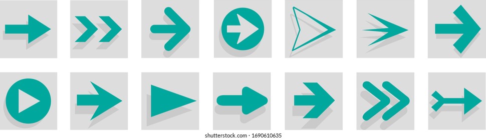 Arrow icon set isolated on white background. Trendy collection of different arrow icons in flat style. Creative arrows template for web site, mobile app, graphic design, ui and logo. Vector symbol