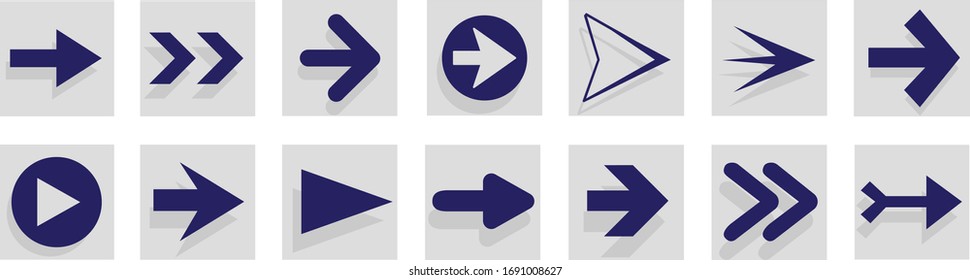 Arrow icon set isolated on white background. Trendy collection of different arrow icons in flat style. Creative arrows template for web site, mobile app, graphic design, ui and logo. Vector symbol