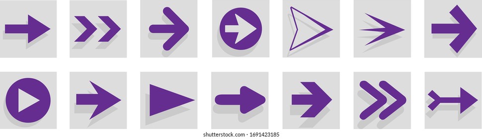 Icono de flecha aislado en fondo blanco. Colección a la moda de diferentes iconos de flecha en estilo plano. Plantilla de flechas creativas para sitio web, aplicación móvil, diseño gráfico, ui y logotipo. Símbolo vector