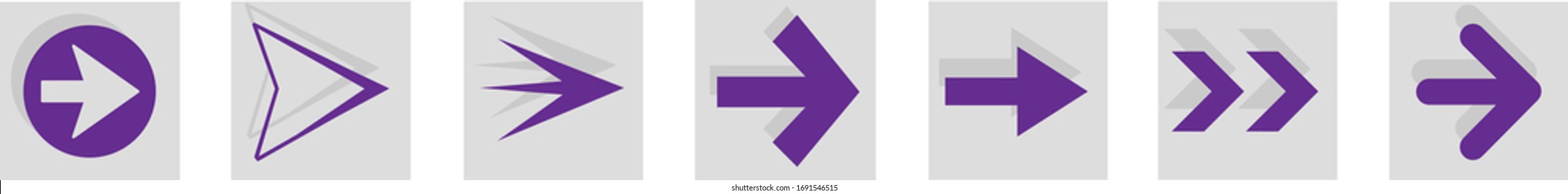 Icono de flecha aislado en fondo blanco. Colección a la moda de diferentes iconos de flecha en estilo plano. Plantilla de flechas creativas para sitio web, aplicación móvil, diseño gráfico, ui y logotipo. Símbolo vector