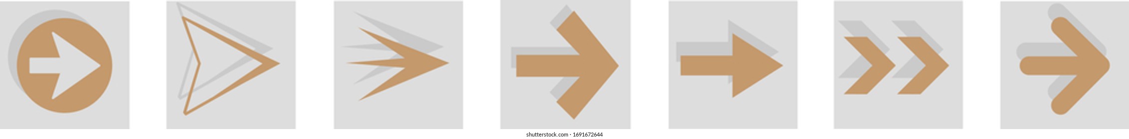 Icono de flecha aislado en fondo blanco. Colección a la moda de diferentes iconos de flecha en estilo plano. Plantilla de flechas creativas para sitio web, aplicación móvil, diseño gráfico, ui y logotipo. Símbolo vector