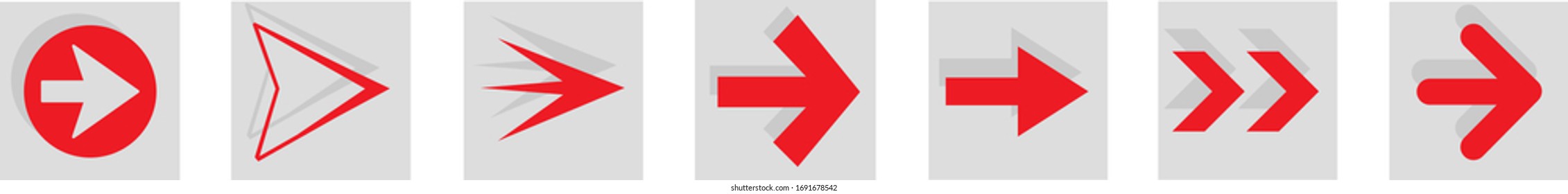 Pfeil-Symbol einzeln auf weißem Hintergrund. Trendy Kollektion von verschiedenen Pfeilsymbolen im flachen Stil. Kreative Pfeile Vorlage für Website, mobile App, Grafikdesign, i und Logo. Vektorillustration-Symbol