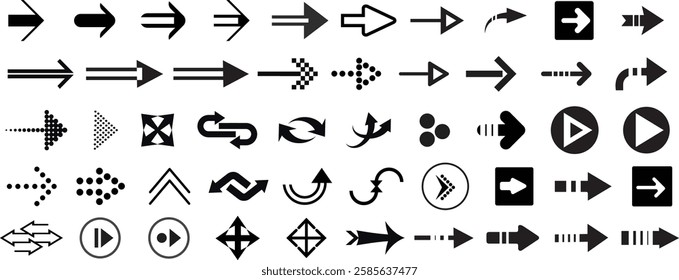 Arrow icon set isolated on transparent background.