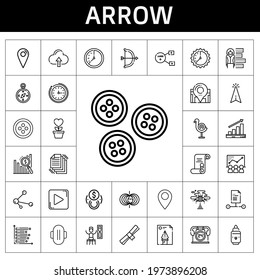 arrow icon set. line icon style. arrow related icons such as cursor, magnetic field, wall clock, button, play button, timer, file, pin, bar chart, share, cloud computing, profits