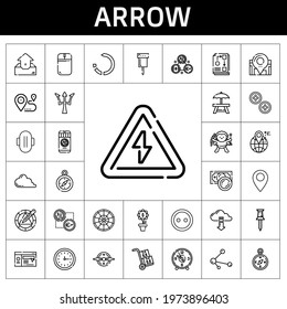 arrow icon set. line icon style. arrow related icons such as rest area, high voltage, wall clock, button, mouse, reload, pin, roulette, share, cloud computing, poseidon, website