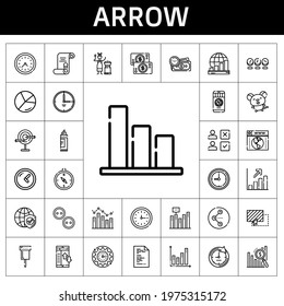 arrow icon set. line icon style. arrow related icons such as profits, buttons, degree, wall clock, clock, dart board, mouse, file, money, pin, compass, marker, browser, bar chart