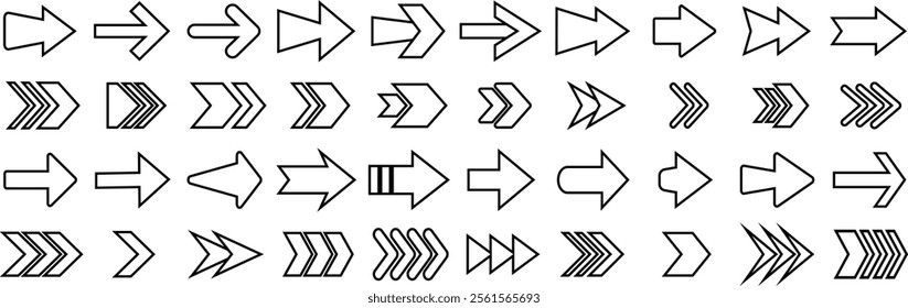 Arrow icon set. Mega set of vector arrows. Arrow vector collection. Black arrows icons. Set different cursor arrow direction symbols in flat style. Modern simple arrows. Vector illustration. 