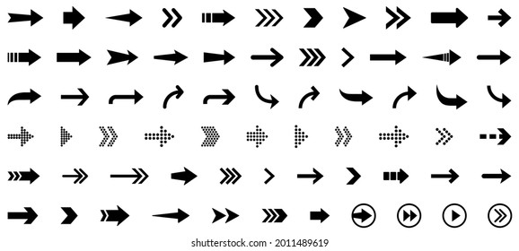 Arrow icon set. Modern simple pictogram minimal, flat, solid, mono, monochrome, plain, contemporary style. Vector illustration web internet design elements