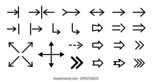 Arrow icon set. Modern simple arrows. Arrows big set icons, arrow icons, vector collection cursor. Set of line vector icon with editable stroke. Collection of various cursors, pointers, directions