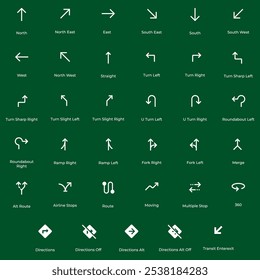 Arrow icon set. Navigation on map. Solid icons collection. Minimal and classic symbol. Fit for map, digital navigation, directions, destination. Vector Eps 10.