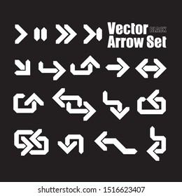 Arrow icon set on Black background. Trendy collection of arrow icons in flat style for web site. Cretive arrow template for app, ui and logo