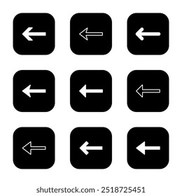 Arrow icon set on black square. Left arrow concept