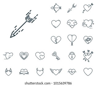 Arrow icon in set on the white background. Set of thin, linear and modern hearts icons. Universal linear icons to use in web and mobile app.