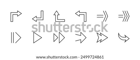 Arrow icon set. Outline editable stroke arrow icon collection. Different arrow symbol, turn right, forward, reload, send, navigate and more. Editable stroke. Pixel Perfect.