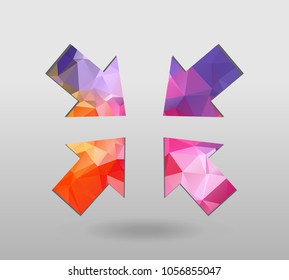Arrow icon set. polygonal arrows. colorful shapes in modern polygonal crystal style on white background. Vector illustration for holiday patriotic design. For party poster, greeting card, banner