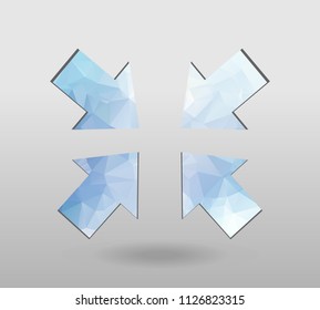 Arrow icon set. polygonal arrows. colorful arrow shape in modern polygonal crystal style on white background. Vector illustration for holiday patriotic design. For party poster, greeting card, banner