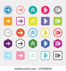 Arrow icon set popular color web sign. Simple shape internet button on gray background. Contemporary modern style for site or blog. Vector illustration internet design elements.
